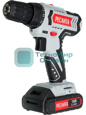Дрель-шуруповерт аккумуляторная Ресанта ДА-18-2ЛК 75/14/5, Аккумуляторная, 18В, 2 АКБ, Кейс