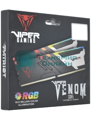 Оперативная память Patriot Viper Venom, DDR5, 32Gb (2x16Gb), 6400MHz, CL32, DIMM, с радиаторами, RGb, черный