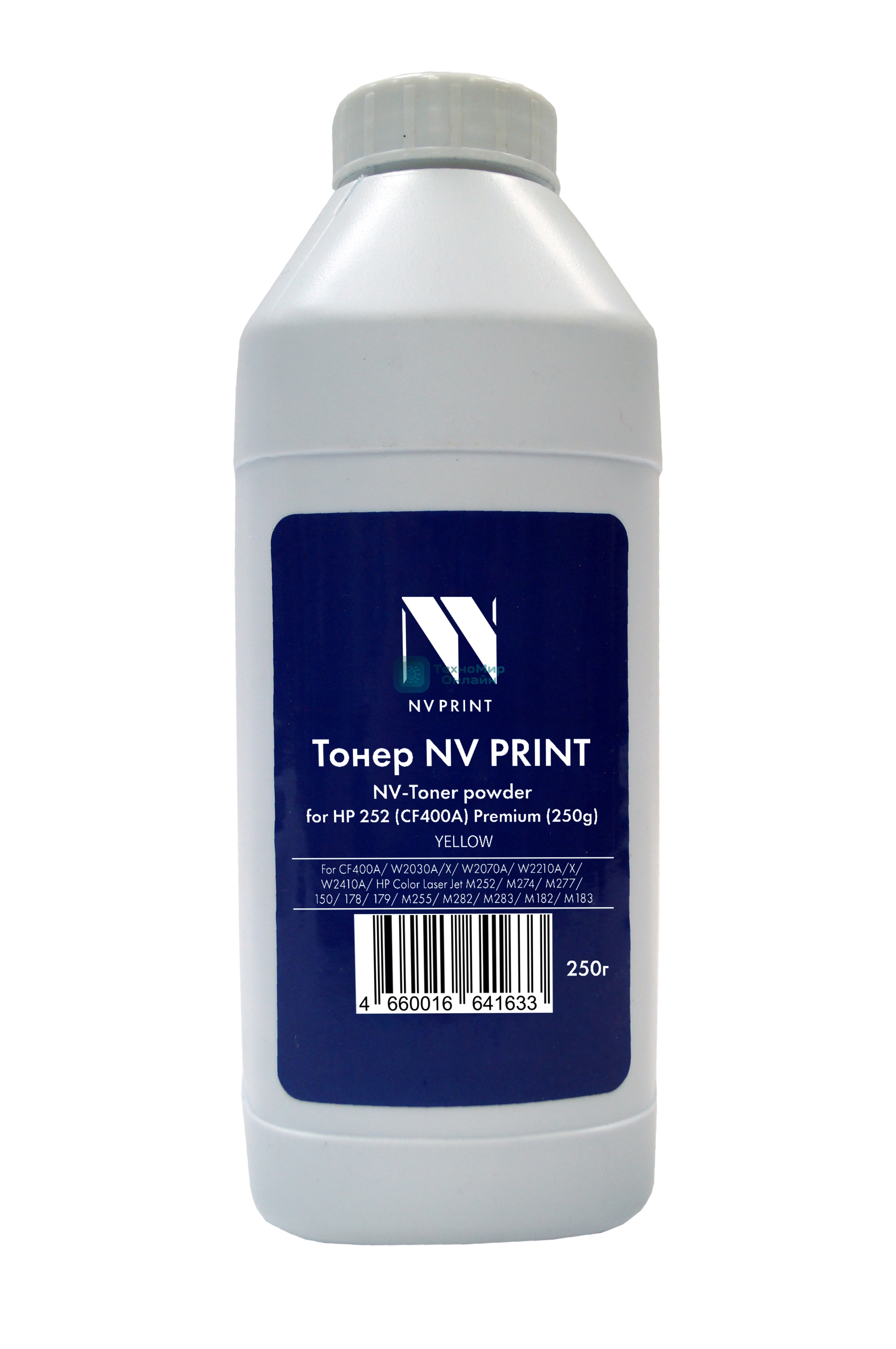 Тонер NVPrint HP 252 (250г) Yellow для CF402A, W2032A/X, W2072A, W2212A/X, W2412A, HP Color LaserJet M252, M274, M277, 150, 178, 179, M255, M282, M283, M182, M183 Premium