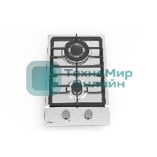 Газовая варочная панель Evelux HEG 330 X Hi-Tech, 30 см, 2 конфорки, WOK-конфорка, чугунные решетки, газ-контроль, электроподжиг, механическое управление, нержавеющая сталь