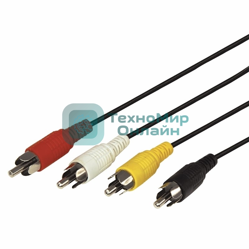 Шнур Rexant 4 RCA - 4 RCA, 3 м, черный (10 шт./уп.)