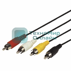 Шнур Rexant 4 RCA - 4 RCA, 3 м, черный (10 шт./уп.)