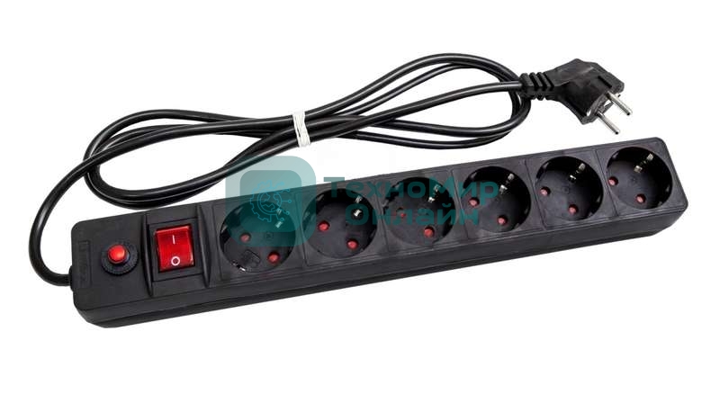 Удлинитель с сетевым фильтром 6х1.8 м с заземл. 10А IP20 защ. шторки ПВС 3х0.75 черный UNIVersal 967U-4001