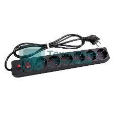 Удлинитель с сетевым фильтром 6х1.8 м с заземл. 10А IP20 защ. шторки ПВС 3х0.75 черный UNIVersal 967U-4001