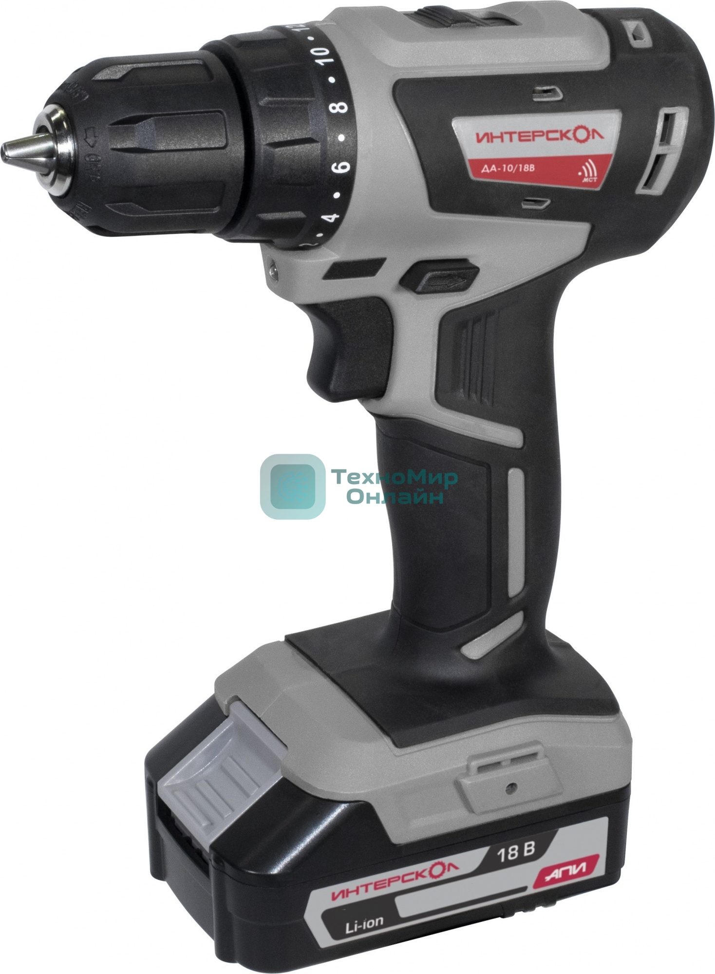 Дрель-шуруповерт ИНТЕРСКОЛ ДА-10/18В, 18 В, 1,5 Ач, 42 Нм, бесщеточный