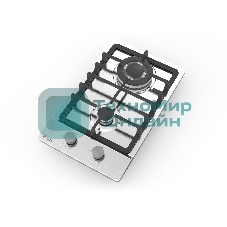 Газовая варочная панель Evelux HEG 330 X Hi-Tech, 30 см, 2 конфорки, WOK-конфорка, чугунные решетки, газ-контроль, электроподжиг, механическое управление, нержавеющая сталь