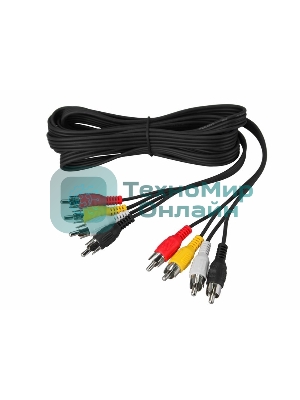 Шнур Rexant 4 RCA - 4 RCA, 3 м, черный (10 шт./уп.)