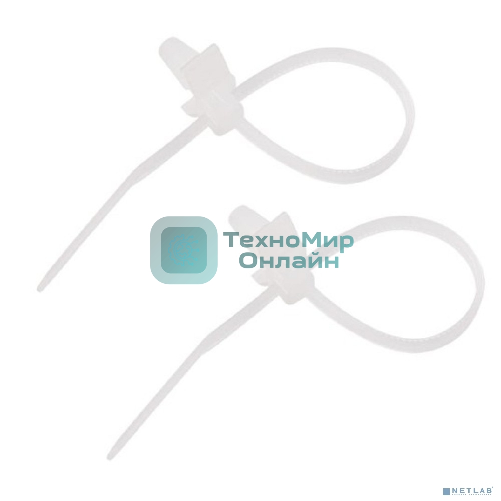 Хомут кабельный Rexant 2.5х100 P6.6 белый с крепежным пистоном (уп. 100 шт)