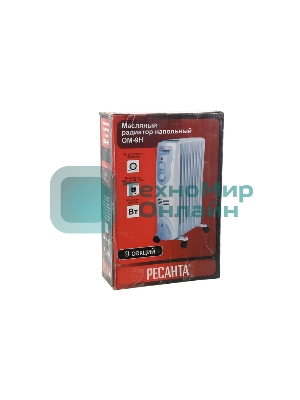 Обогреватель масляный Ресанта ОМ- 9Н (9 секций), белый, 2000 Вт, 20 м2, термостат 67/3/8