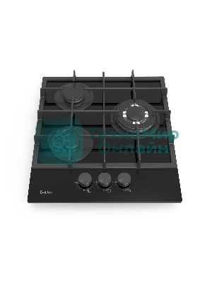 Газовая варочная панель Evelux HEG 425 BG Hi-Tech, 45 см, 3 конфорки, WOK-конфорка, чугунные решетки, газ-контроль, электроподжиг, механическое управление, черный