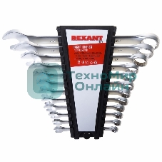 Набор ключей комбинированных Rexant (6-14, 17, 19, 22 мм), 12 шт., CrV, зеркальное хромирование