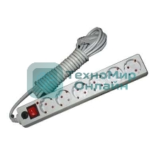 Удлинитель с сетевым фильтром 6х1.8 м с заземл. 10А IP20 защ. шторки ПВС 3х0.75 серый, UNIVersal 967U-5001