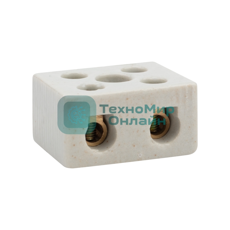 Клемма керамическая винтовая Rexant 16 мм² 2 пары контактов с крепежным отверстием (50 шт./уп.)