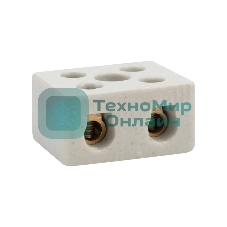Клемма керамическая винтовая Rexant 16 мм² 2 пары контактов с крепежным отверстием (50 шт./уп.)