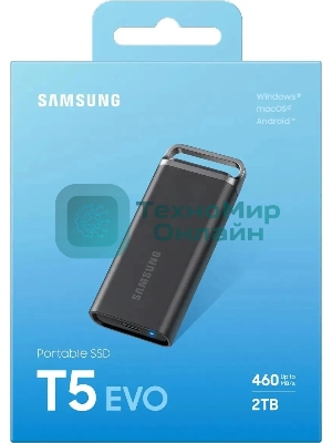 Внешний SSD Samsung T5 EVO, 2TB, USB 3.2 Gen 1 Type-C, R/W 460/460, черный