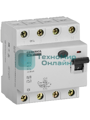 Выключатель дифференциального тока (УЗО) 4п 40А 30мА тип AC ВД1-63 GENERICA IEK MDV15-4-040-030