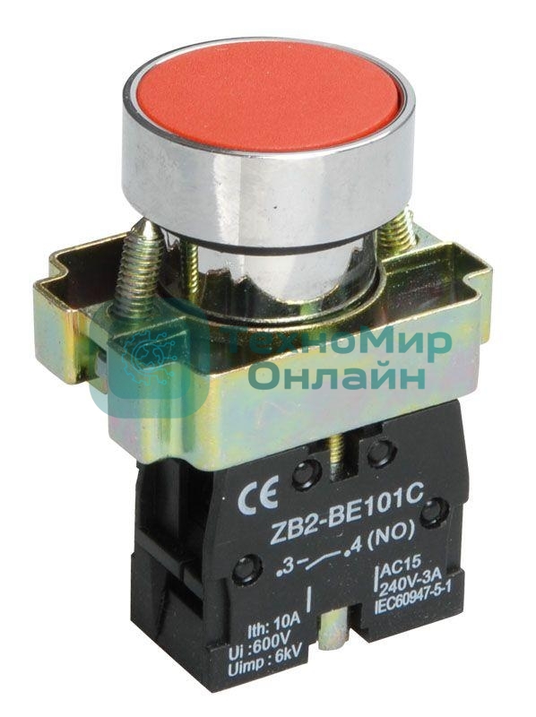 Кнопка LAY5-BA42 без подсветки красн. 1р IEK BBT61-BA-K04
