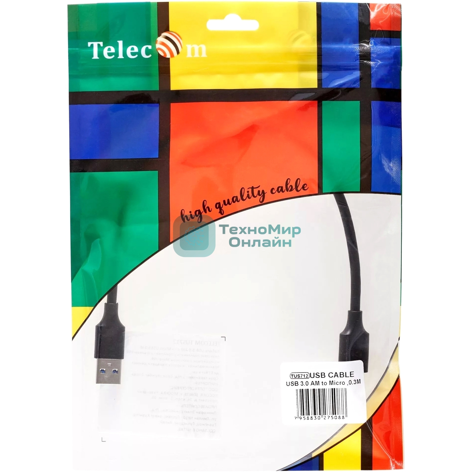 Кабель соединительный Telecom TUS712-0.3M USB3.0 Am-MicroBm 0.3m Telecom (TUS712-0.3M)