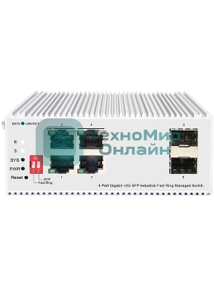 Коммутатор Managed L2 Industrial Fast Ring Switch 4x1000Base-T, 2x1000Base-X SFP, Surge 4KV, -40 to 75°C