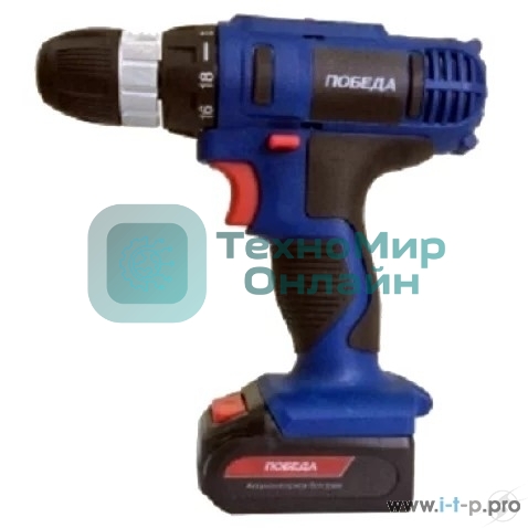 Дрель-шуруповерт аккумуляторная ПОБЕДА ДА-12/2 Ли 180201634 12В; 32 нм; быстрая зарядка; 2 батареи; кейс;