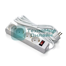 Удлинитель ExeGate EC-4-1.8W (EX279399RUS), белый, 1,8 м, евровилка с заземлением, 4 евророзетки с заземлением, 2200 Вт