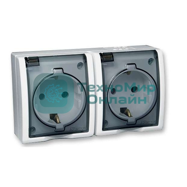 Розетка SIMON 15 Aqua 1594433-030 2-я с заземлением белая с крышкой наружная IP54