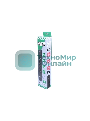 Бытовой удлинитель PowerCube, 4 р с/з вык.,3USB, 3500 Вт, 16А, 1.9 м, 3x1,0 черный PC-7B-2M