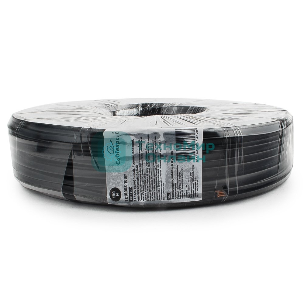 Кабель Gembird телефонный 100м (4-х жильный, 2 пары, плоский) черный