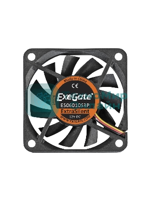 Вентилятор для корпуса ExeGate ExtraSilent ES06010S3P черный, 60 мм, 2000 об/мин, 16 дБ, 3 pin