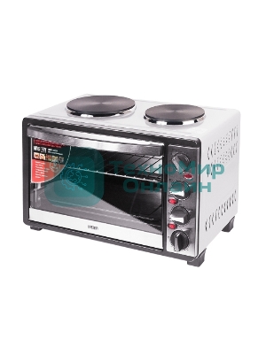 Мини-печь Mystery MOT-3330 (нержавеющая сталь, 1500 Вт, 2 конфорки, гриль, съемный вертел)