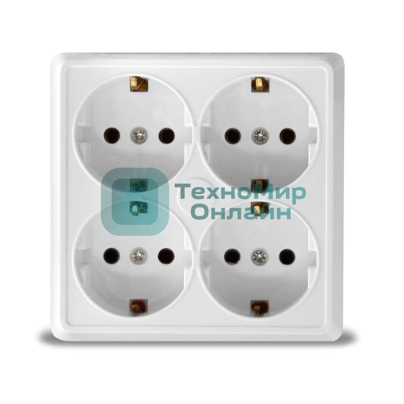 Розетка 4-м ОП Олимп с заземл. квадрат белый UNIVersal 1165