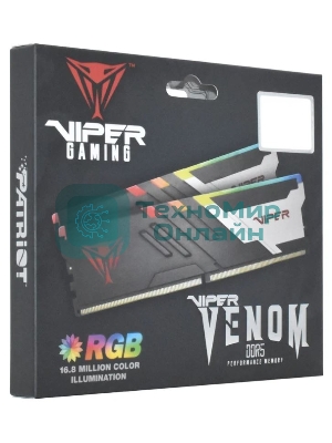 Оперативная память Patriot Viper Venom, DDR5, 32GB (2x16GB), 7200MHz, CL34, DIMM, с радиаторами, RGB, черный