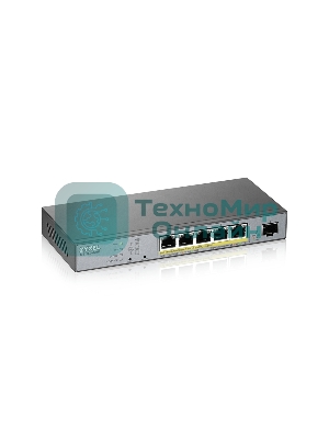 Коммутатор Zyxel GS1350-6HP, 4xGE PoE+, 1xGE PoE++ (802.3bt), 1xSFP, бюджет PoE 60 Вт, дальность передачи питания до 250 м, автоперезагрузка PoE-портов, повышенная защита от перенапряжений и электростатических р