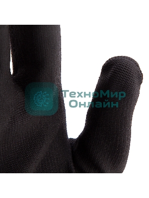 Перчатки трикотажные Сибртехс черным полиуретановым покрытием, размер L, 15 класс вязки