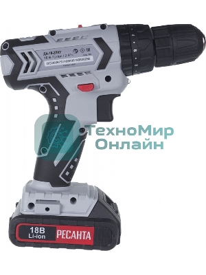 Дрель-шуруповерт аккумуляторная Ресанта ДА-18-2ЛК-У 75/14/6, Аккумуляторная, 18В, 2 АКБ, Ударная, Кейс