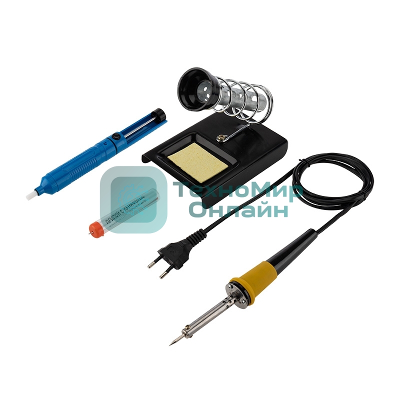 Набор для пайки Rexant №4 (паяльник 30 Вт, оловоотсос, подставка, припой, губка)