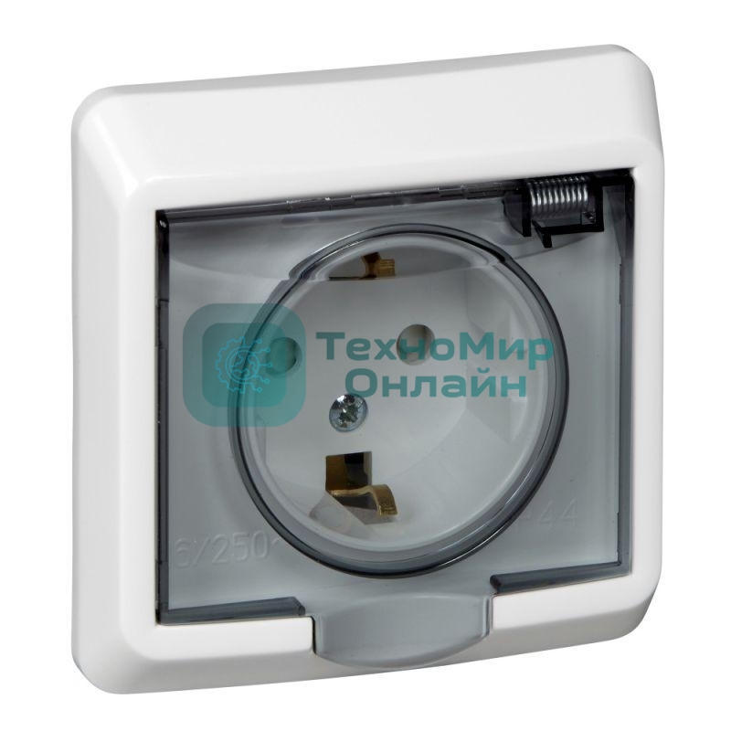 Розетка 1-м СП Этюд защ. шторки с заземл. IP44 белый SchE PC16-044B