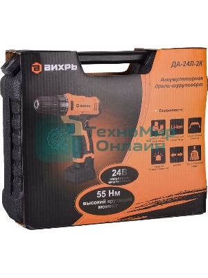 Дрель-шуруповерт аккумуляторная Вихрь ДА-24Л-2к 72/14/18, Аккумуляторная, 24В