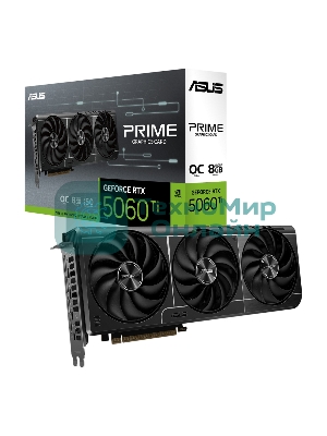 Видеокарта ASUS GeForce RTX 5060 Ti PRIME OC, NVIDIA RTX 5060 Ti, 8 ГБ GDDR7, 128 бит, PCI-e 5.0, 1xHDMI, 3xDP, 2647 МГц