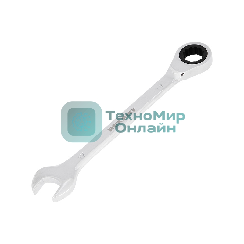 Ключ комбинированный трещоточный Rexant 17 мм, CrV, зеркальный хром