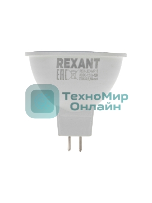 Лампа светодиодная Rexant Рефлектор MR16 9,5 Вт 808 Лм GU5.3 AC/DC 12 В 2700 K теплый свет, низковольтная