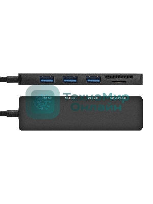 USB-концентратор 4-в-1 ExeGate DUB-2213C/CR (кабель-адаптер USB Type-C --> 2xUSB2.0+ 1xUSB3.0+Card Reader, Plug&Play, черный)
