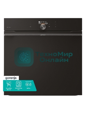 Встраиваемая электрическая духовка Gorenje BP6138B, объем 77 л, макс. температура 320 градусов, сенсорное/поворотное управление, Wi-Fi, пиролитическая очистка, телескопические направляющие на одном уровне, термощуп, AirFry, автоматические программы, динамическая система охлаждения, многоуровневое приготовление, PerfectGrill, энергоэффективность А+, черный