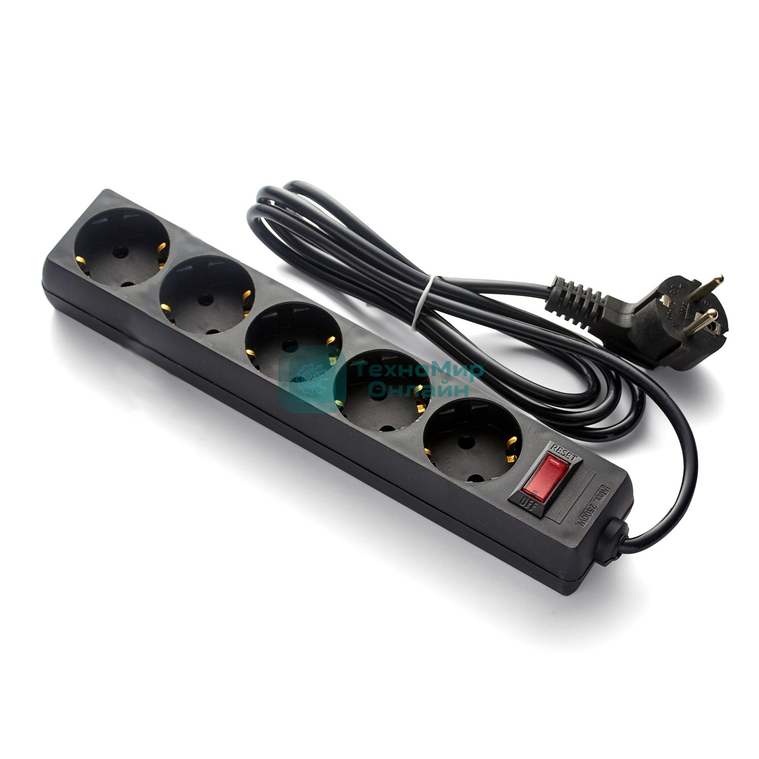 Удлинитель ExeGate EC-5-3B (EX279357RUS), черный, 3 м, 	евровилка с заземлением, 5 евророзеток с заземлением, 2200 Вт