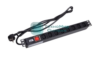 Блок ITK PH12-8C131 PDU 8 розеток C13 с LED выкл,1U, шнур 2м вилка нем.ст