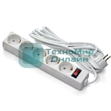 Удлинитель ExeGate EC-5-5W (EX279359RUS), белый, 5 м, евровилка с заземлением, 5 евророзеток с заземлением, 2200 Вт