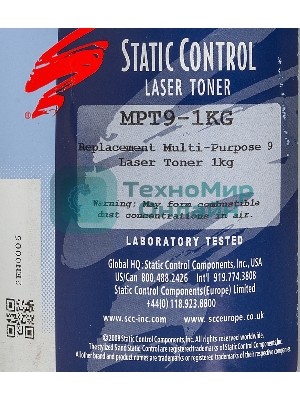 Тонер Static Control MPT9-1KG черный флакон 1000гр. для принтера HP LJ Pro PM401/P2055/P3005/P3015