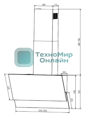 Вытяжка наклонная Elikor Vertex WH 50 белый, 50 см, 750 куб. м/ч, 56 дБ