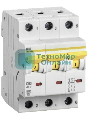 Выключатель автоматический трехполюсный ВА47-60M 3Р 16А 6кА С MVA31-3-016-C IEK