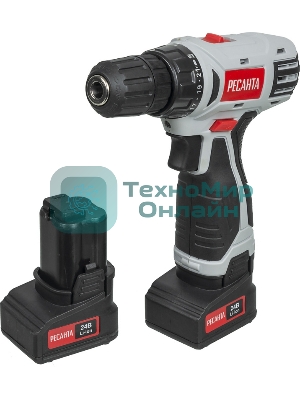 Дрель-шуруповерт аккумуляторная Ресанта ДА-24-2ЛК 75/14/7, Аккумуляторная, 24В, 2 АКБ, Кейс
